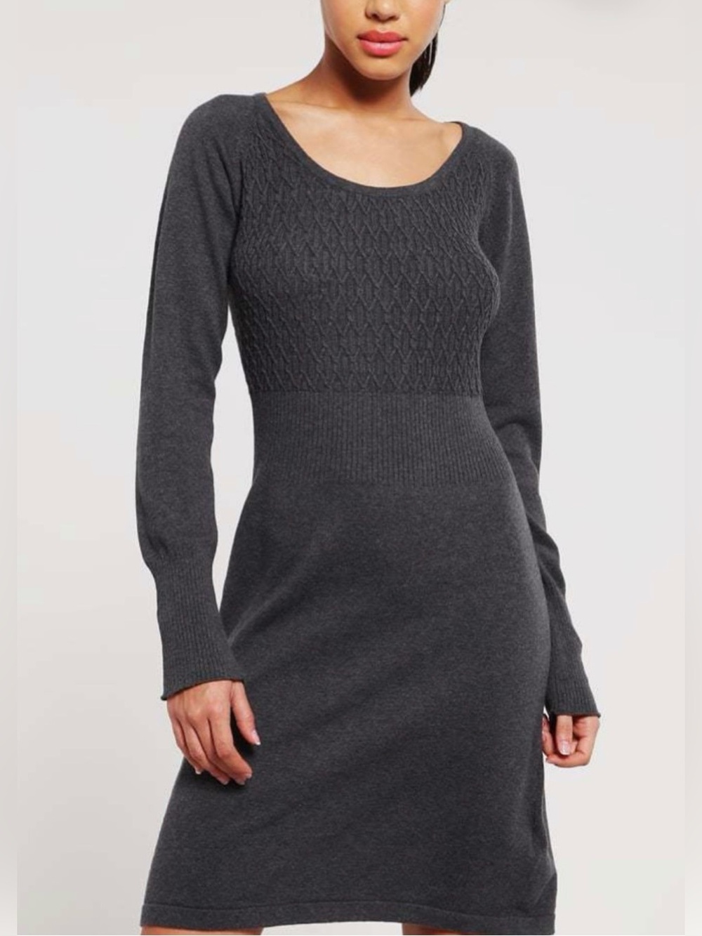 Prana ‘Zora’ Charcoal Gray Organic Cotton Cable Knit Long-Sleeve Sweater Dress